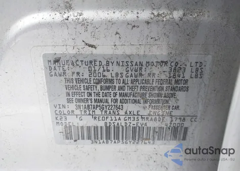 2016 Nissan Sentra Sv z USA, uszkodzony, nr VIN 3N1AB7AP5GY227643